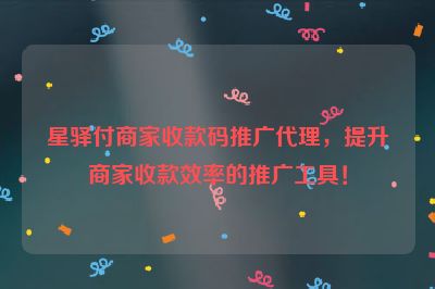 星驿付商家收款码推广代理，提升商家收款效率的推广工具！