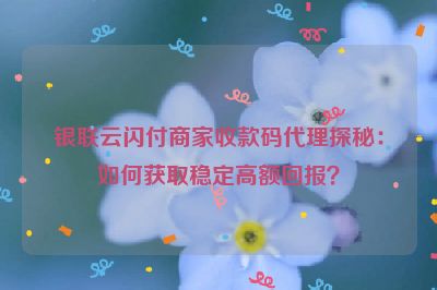 银联云闪付商家收款码代理探秘：如何获取稳定高额回报？