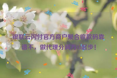 银联云闪付官方商户聚合收款码靠谱不，做代理分润万13起步！